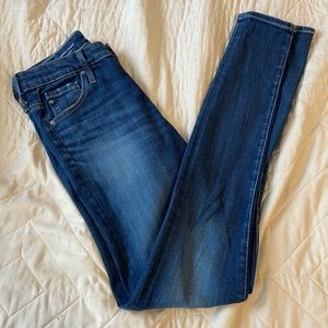 medium blue wash anthro high rise skinny jeans
